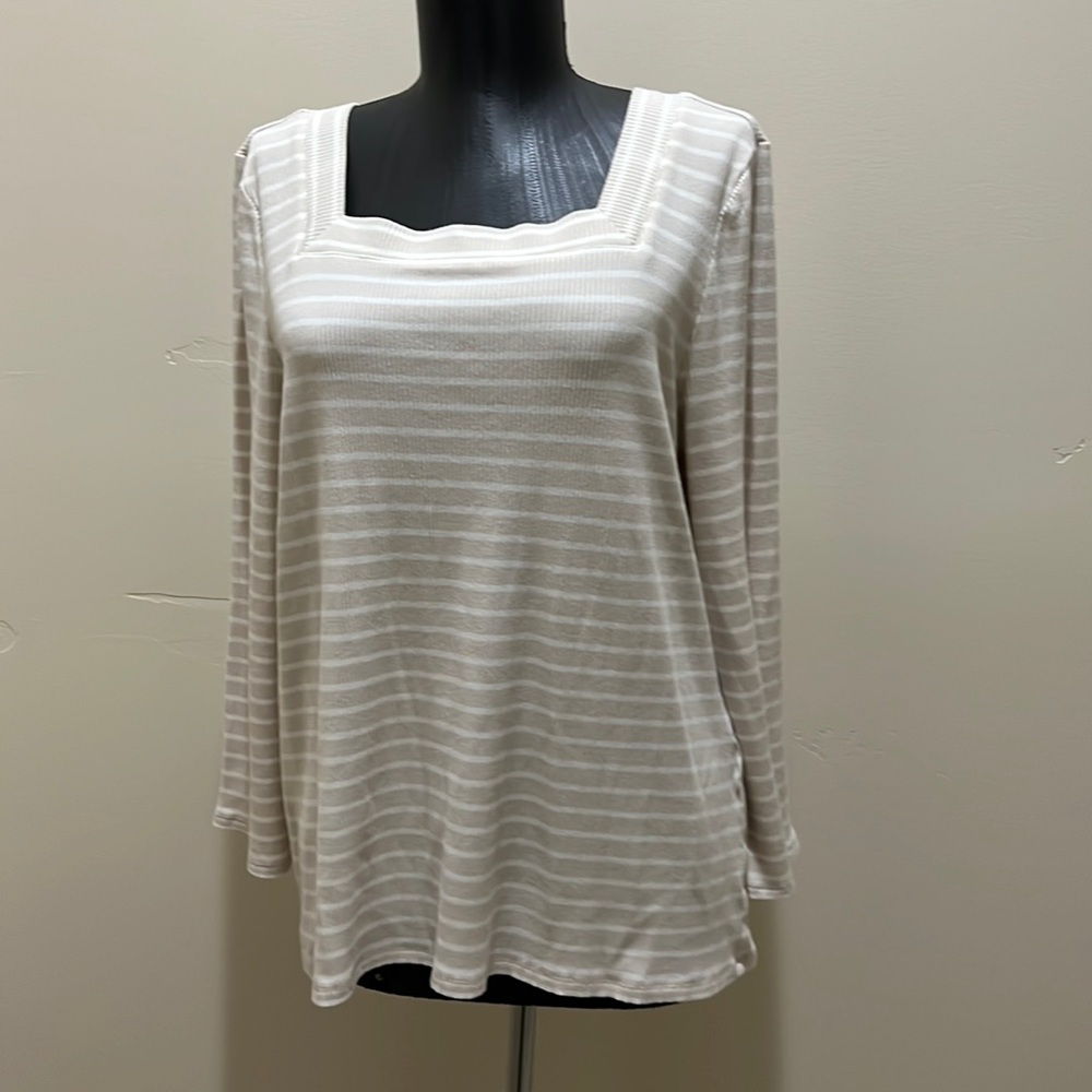 Chicos beige and white stripe soft top size 2